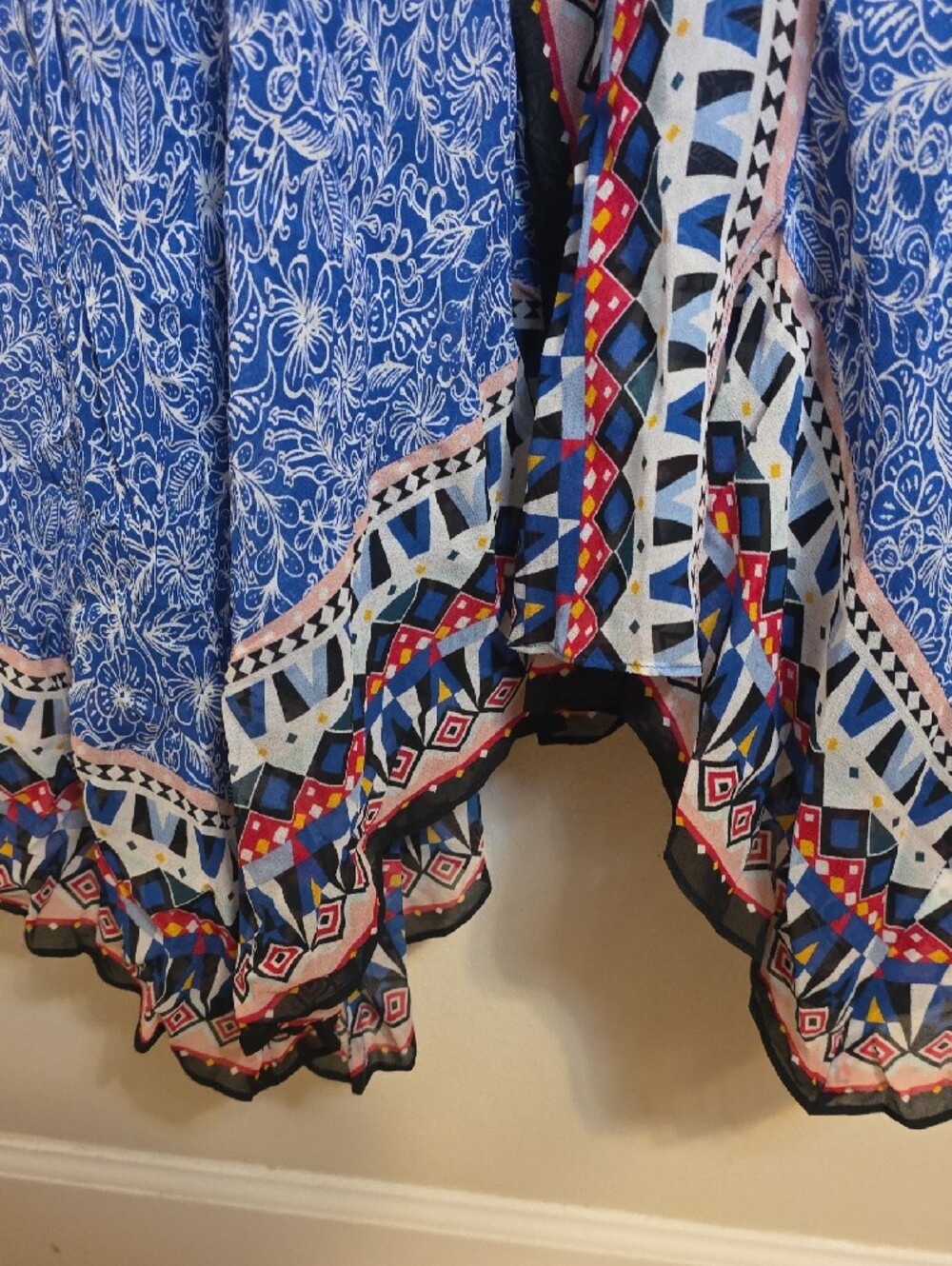 French Connection Blue Printed Spaghetti Strap Mini Dress with Border Trim - Picture 5 of 6